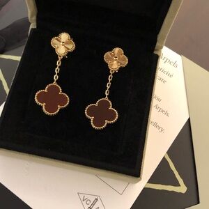 Van Cleef & Arpels Gold and Brown Clover Drop Earrings